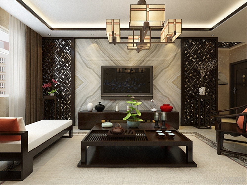 石材与光影的对话 解析现代电视背景墙的木栅格镜面设计
